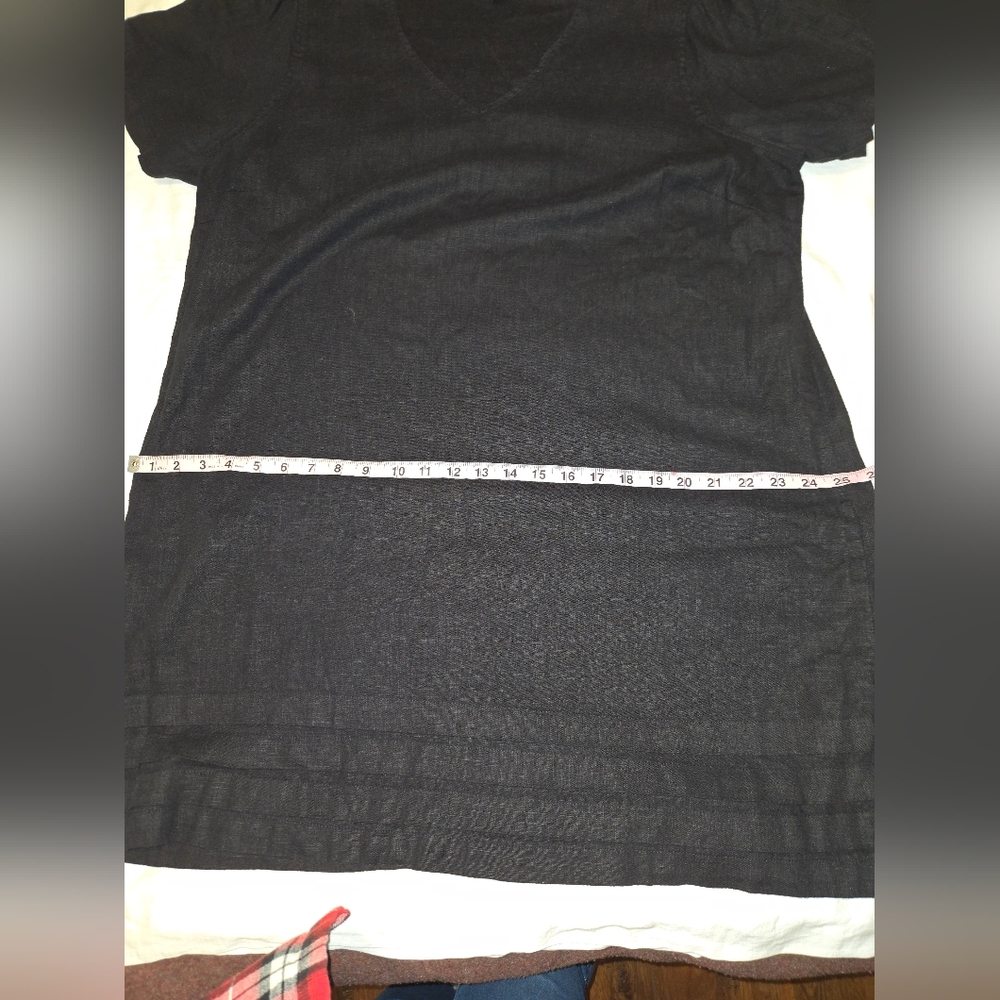 Original By Nicole Miller Linen Blend Short Dress In Black Vertical Pleating XXL - Picture 5 of 8